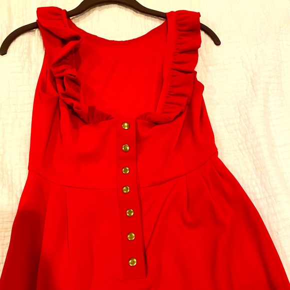 Camille Beth Red GoGo Mini Dress with Ruffle Detail and Button Back - Picture 10 of 11